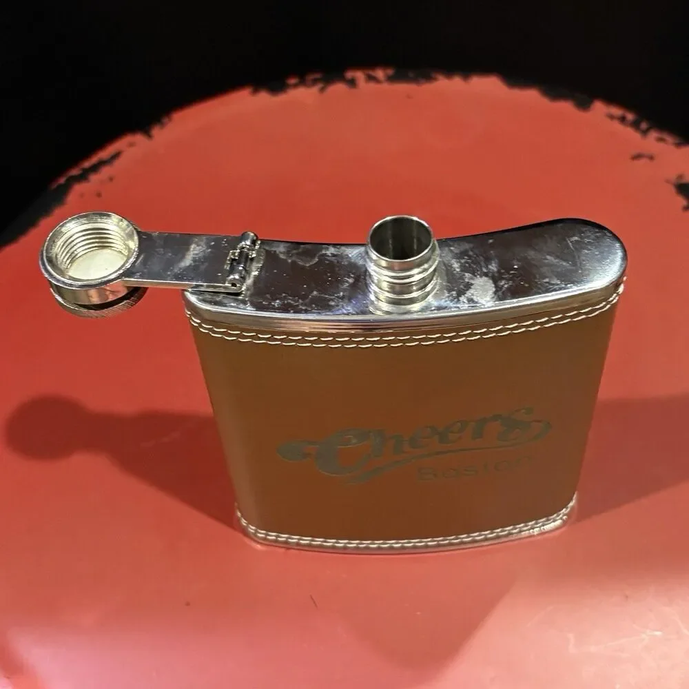 Cheers Boston 6 Oz Stainless Steel Flask Tan Leatherette Pocket Flask